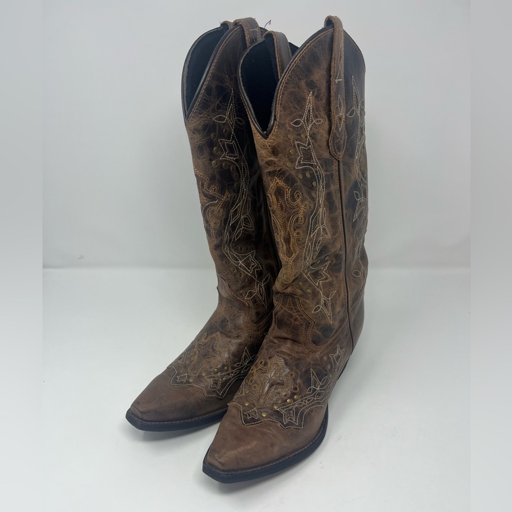 LAREDO Western Womens Cowboy Boots Cross Point Rust Brown Size US 9 EUC